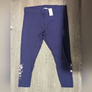 NWT Penningtons Floral Print Leggings in Dark Blue 2X